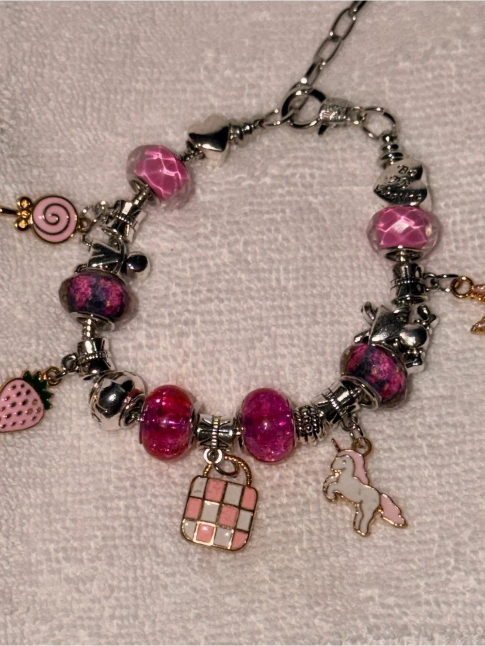 Pink Charm Bracelet with Unicorn & Starfish Charms
